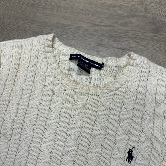 Ralph Lauren Sport Cable Knit Pullover Sweater VTG FAIR STAINS Womens Sz M - Picture 4 of 10